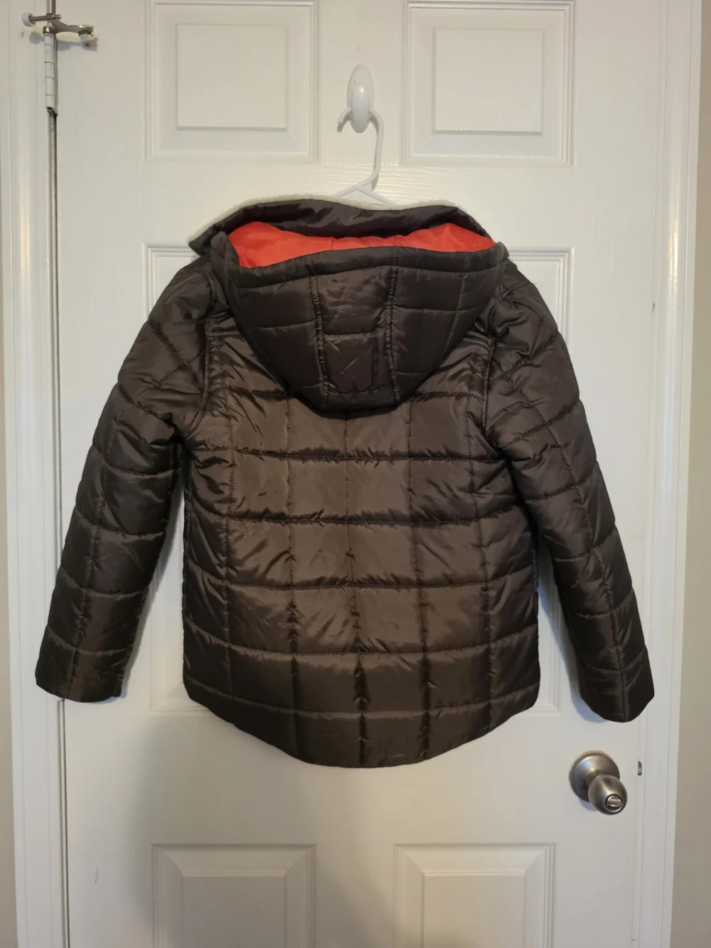 Chaps Brown Jacket with Orange Interior and Faux Shearling Collar